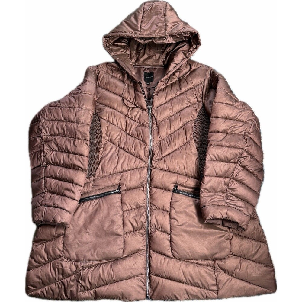 Lane Bryant Brown Packable Puffer Jacket Womens 26/28 Full Zip Coat